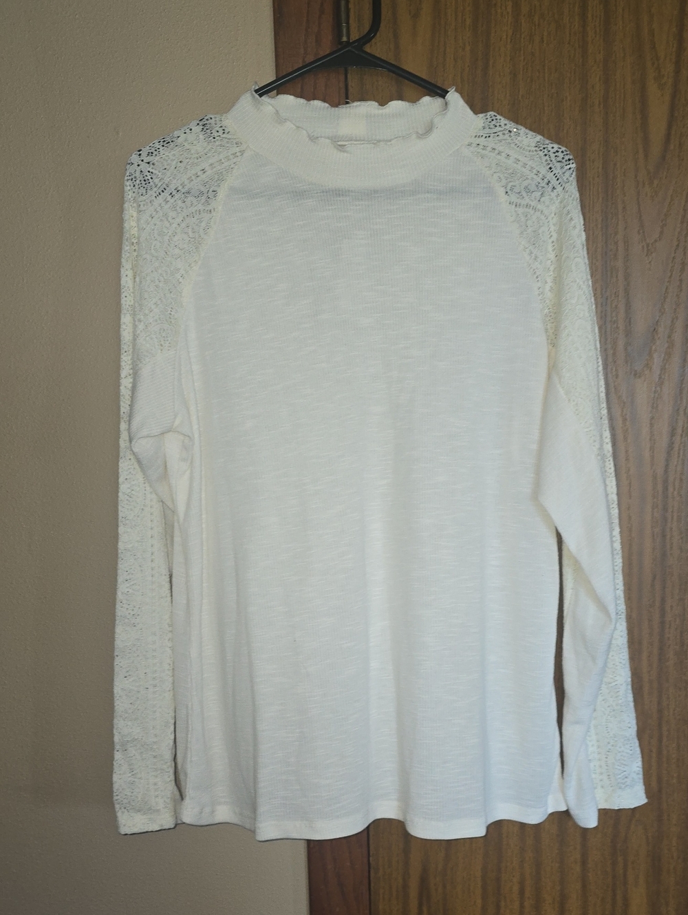Maurices Cream Lace-Trim Long Sleeve Top